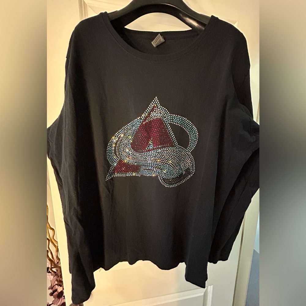 Colorado Avalanche Hockey Rhinestone Sparkle Long Sleeve Shirt 2XL